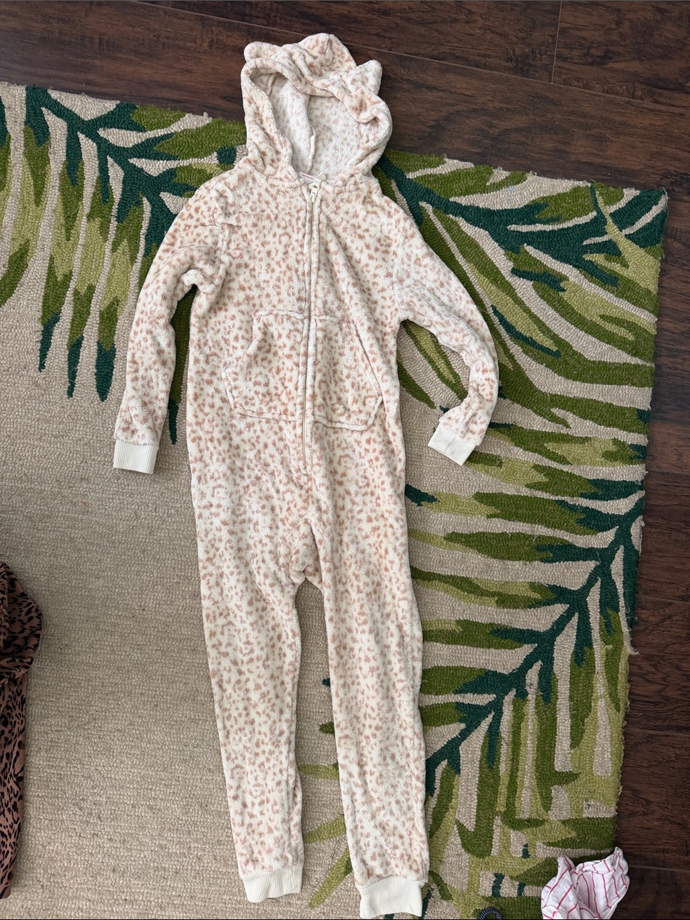 Cat & Jack Cream and Pink Leopard-Print Kids Hooded One-Piece